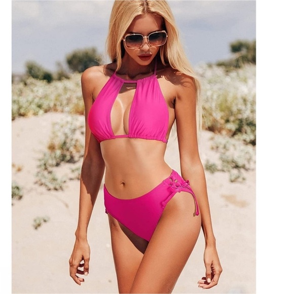 Women’s Hot Pink Halter Bikini Set NWT Size XL - Picture 3 of 4